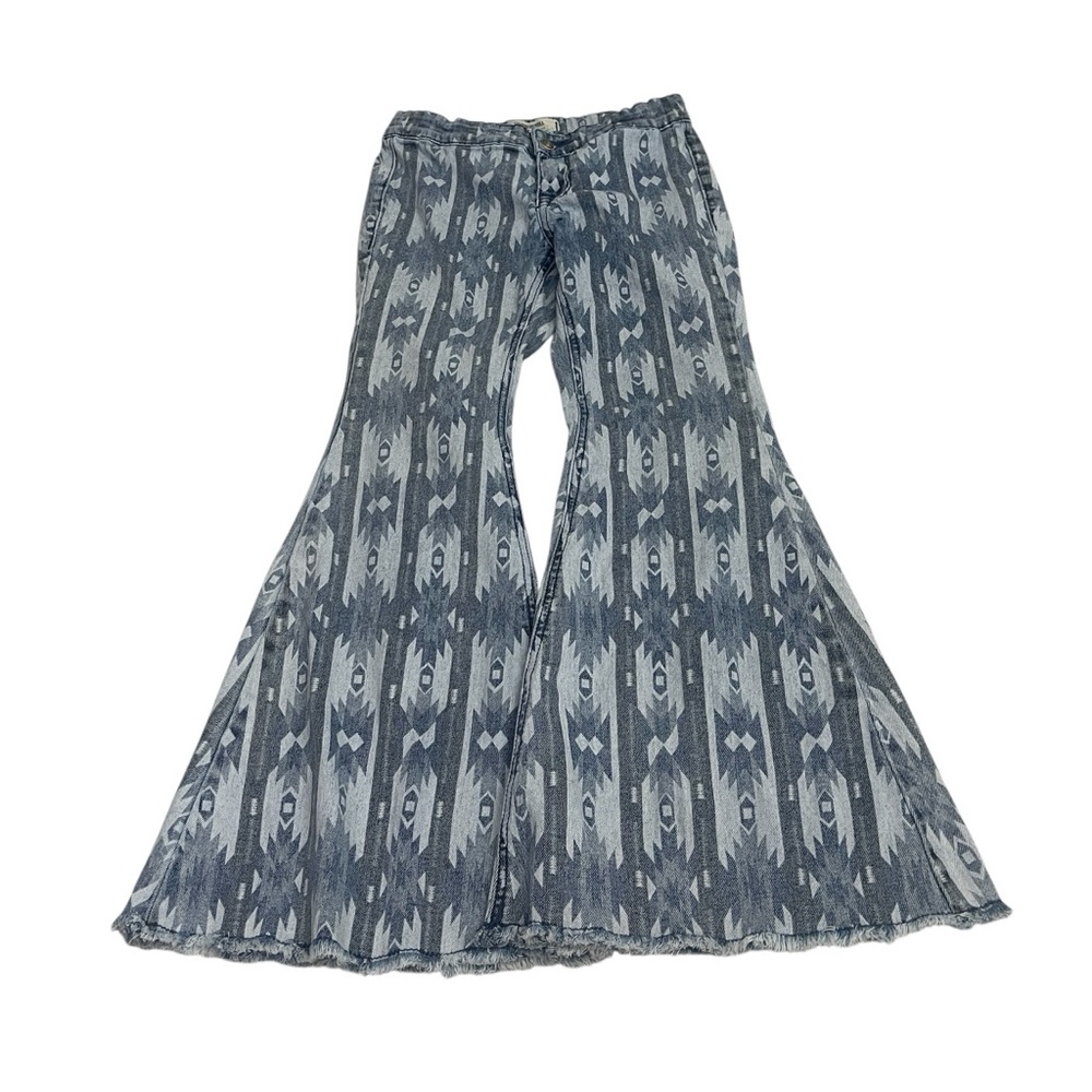 Rock & Roll Denim Aztec Print Blue Bargain Button Bell Bottom Jeans Girl’s 12